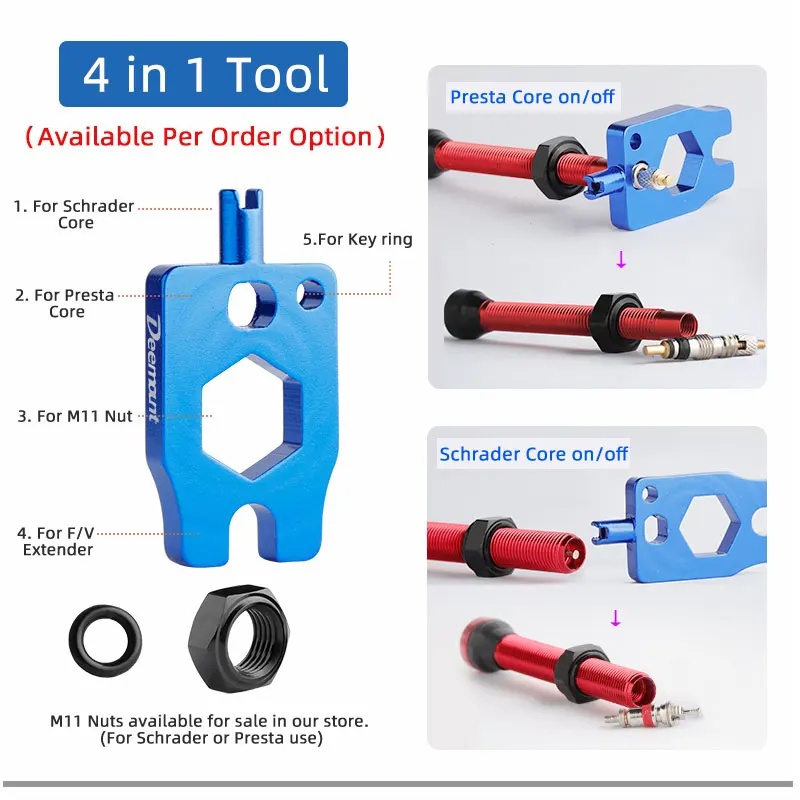 Deemount Bicycle Tubeless Carbon Rim Presta Valves 44/60/80mm F/V Nipple Brass Core CNC Machined Anodized W/Tool bicycle tubeless valve bicycle valve bicycle air valve
