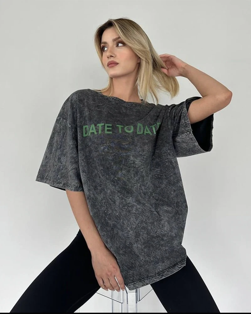 Vintage Acid Washed Cotton T-Shirts for Women