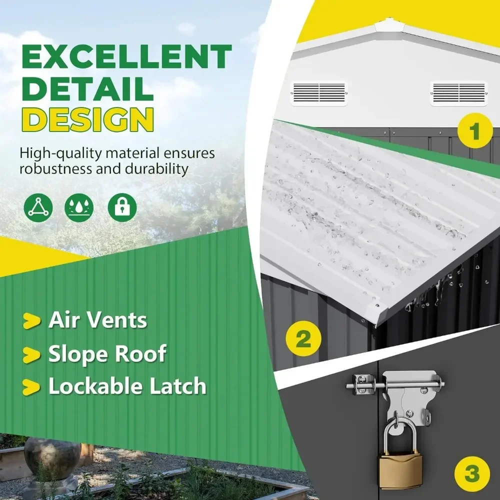 8 x 10 FT Metal Garden Sheds & Outdoor Storage Clearance, Large Tool Shed Outdoor with Single Lockable Door for Lawn Backyard