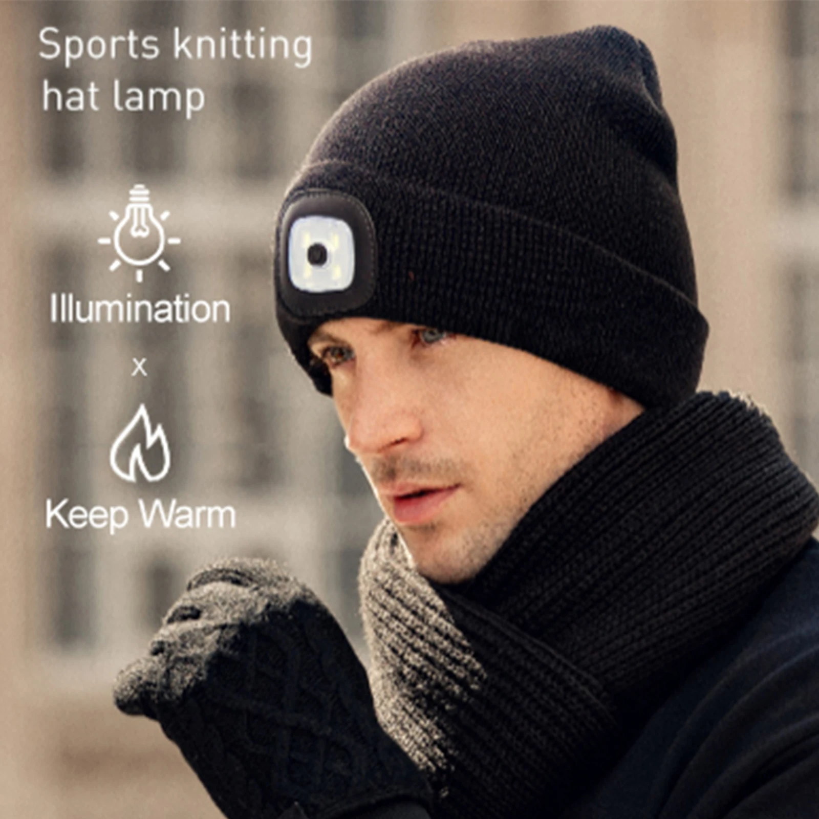 LED Beanie Hat with Light, Unisex Hands Free Headlamp Cap, Warm Winter Knit Hat 3