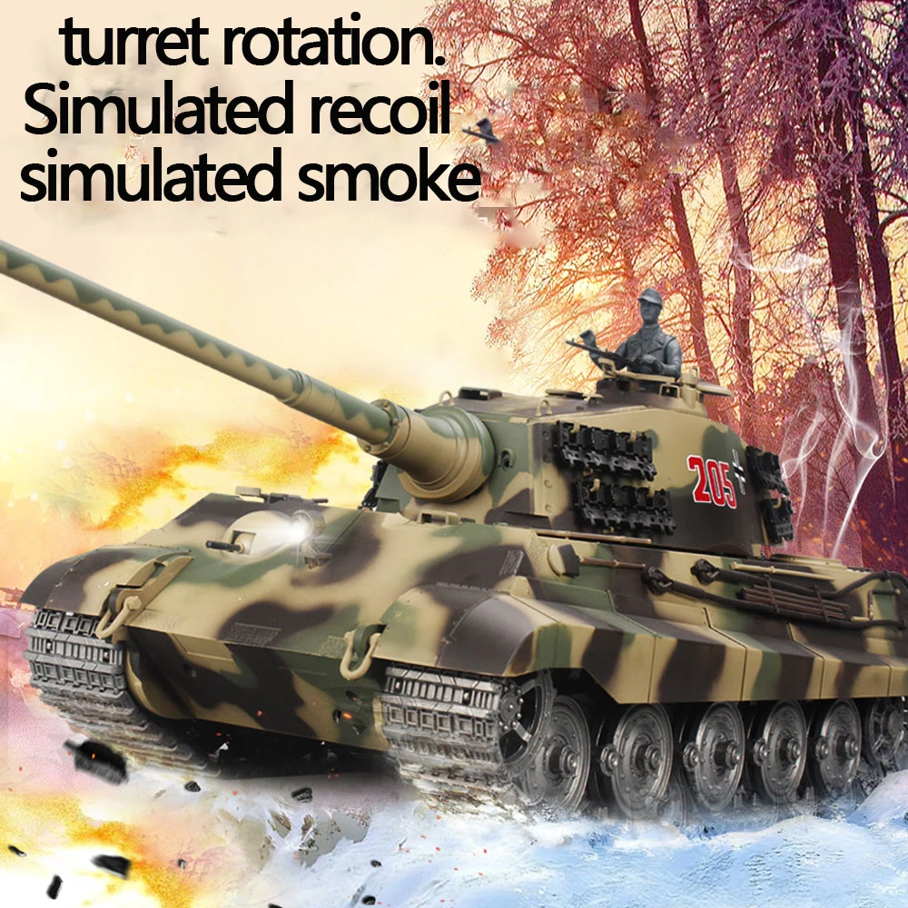 Remote Control Tank Heng Long 1/16 7.0 German henter King Tiger 3888A Turret Barrel Recoil BB Shoots Smoke Effect