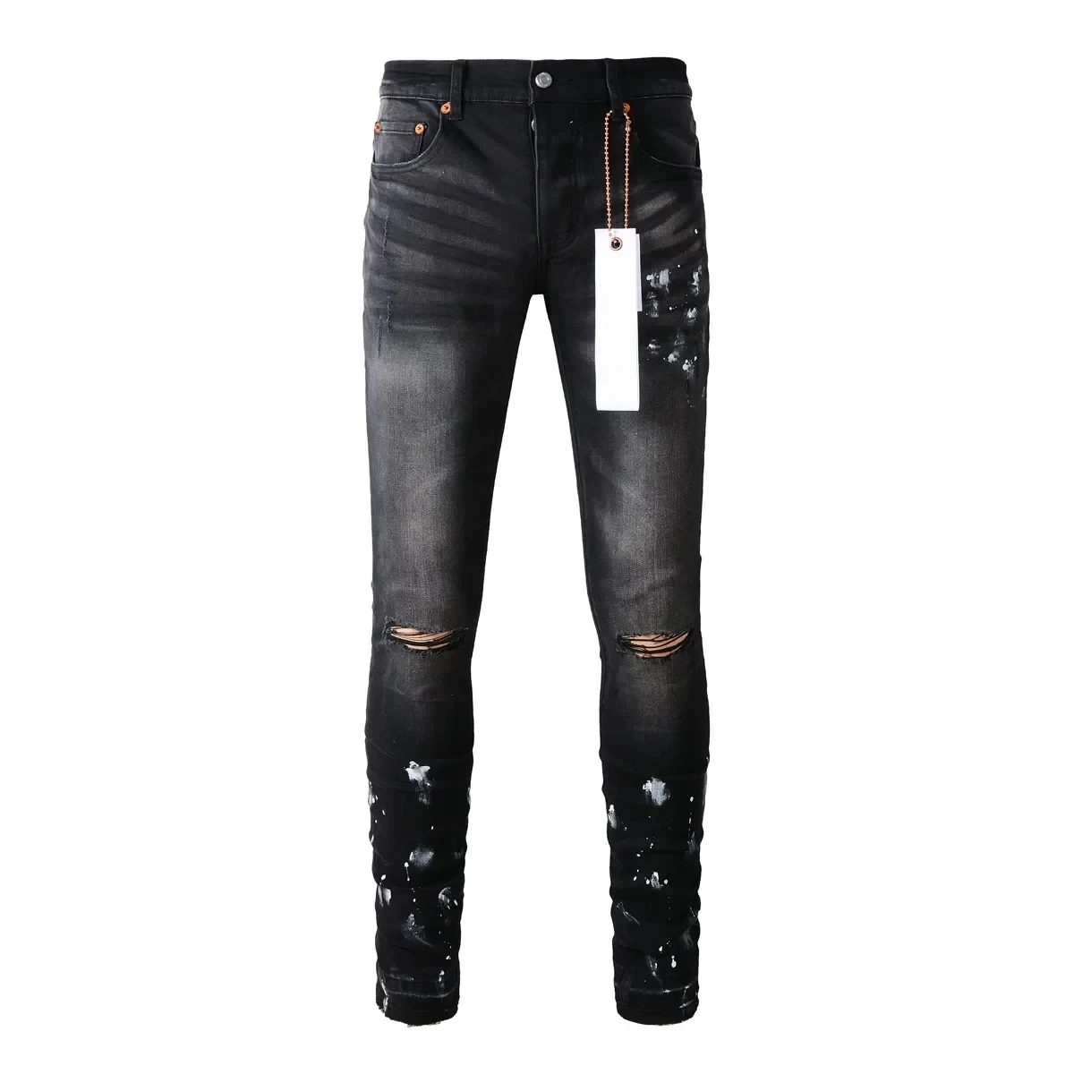 

High quality 2024 Purple ROCA brand jeans Fashion high street, black paint, old repair, low convex tight Skinny pants 28-40 size