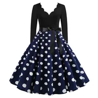 Women Vintage Long Sleeve Polka Dot Dress Spring Autumn New Year Party Dresses 3XL Black Vestidos - Image 5