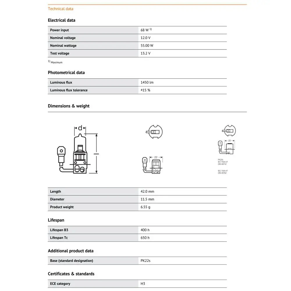 OSRAM H3 12V 55W 64151 PK22s Standard Light Car Halogen Fog Lamps Auto Bulb 3200K Original Headlight 2