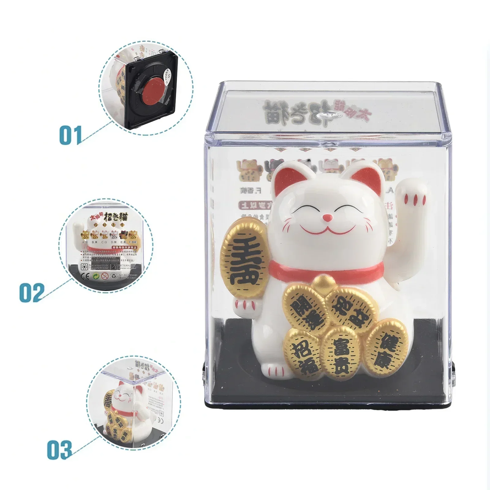 Solar Powered Maneki Neko Lucky Cat Welcoming Chinese Lucky Cat Waving Hand Beckoning Fortune Figurines For Home Decor