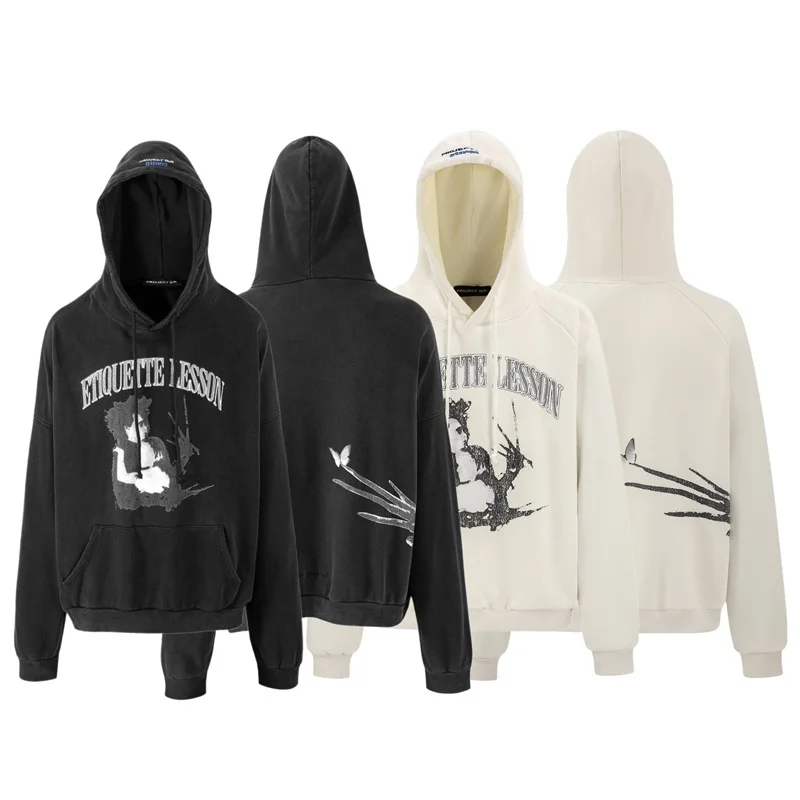 

Vintage Washed Black GRAILZ Scissorhands Loose Hoodie High Quality 1:1 Mens Womens Heavy Fabric Pullover Hooded Sweatshirt