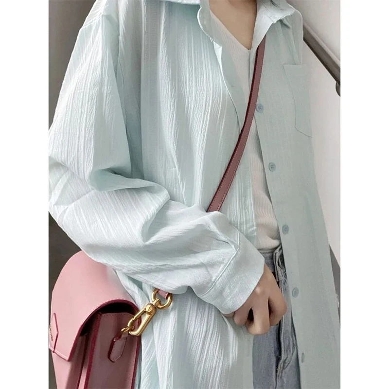 Summer Fashion Solid Color Sunscreen Long Sleeve Shirt Ladies Simple All-match Loose Casual Buttons Top Women Cardigans Blouse