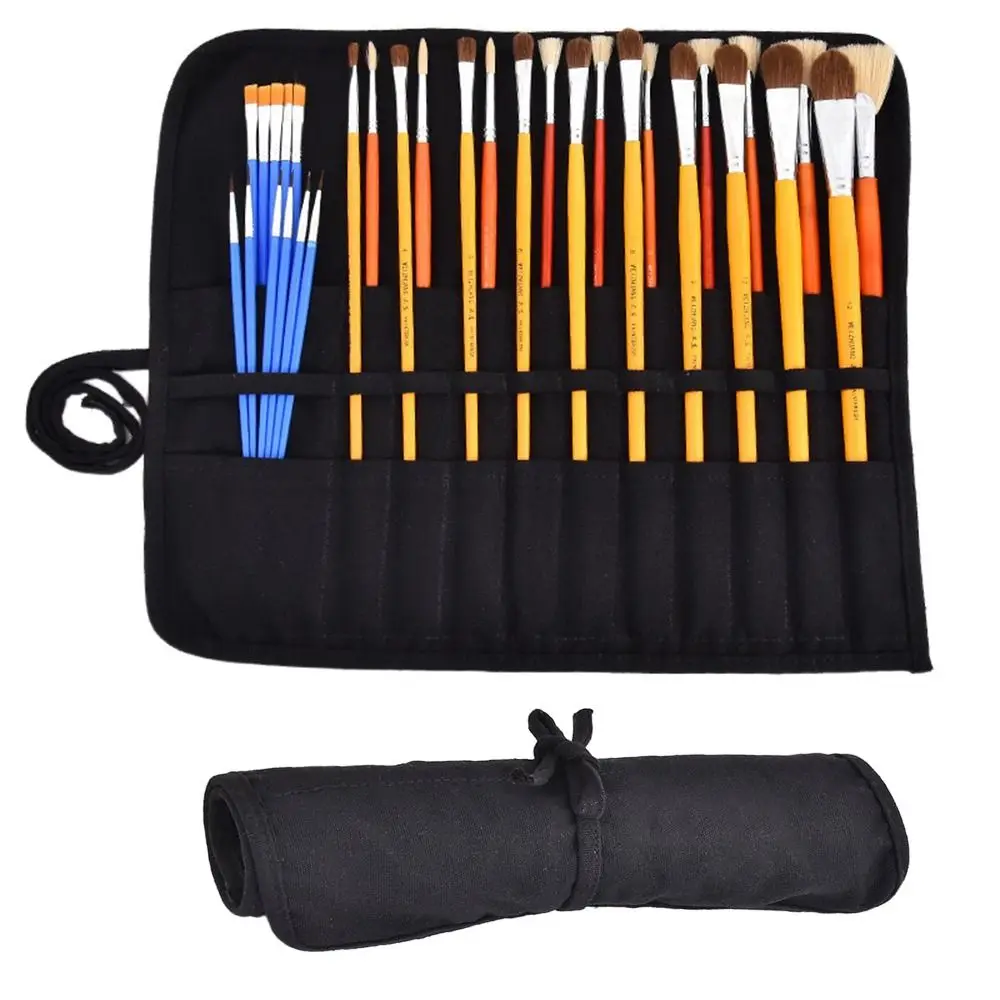 

Canvas Paint Brush Holder Large Capacity 22 Slot Pockets Roll-Up Case Lightweight Washable Pencil Wrap Pouch