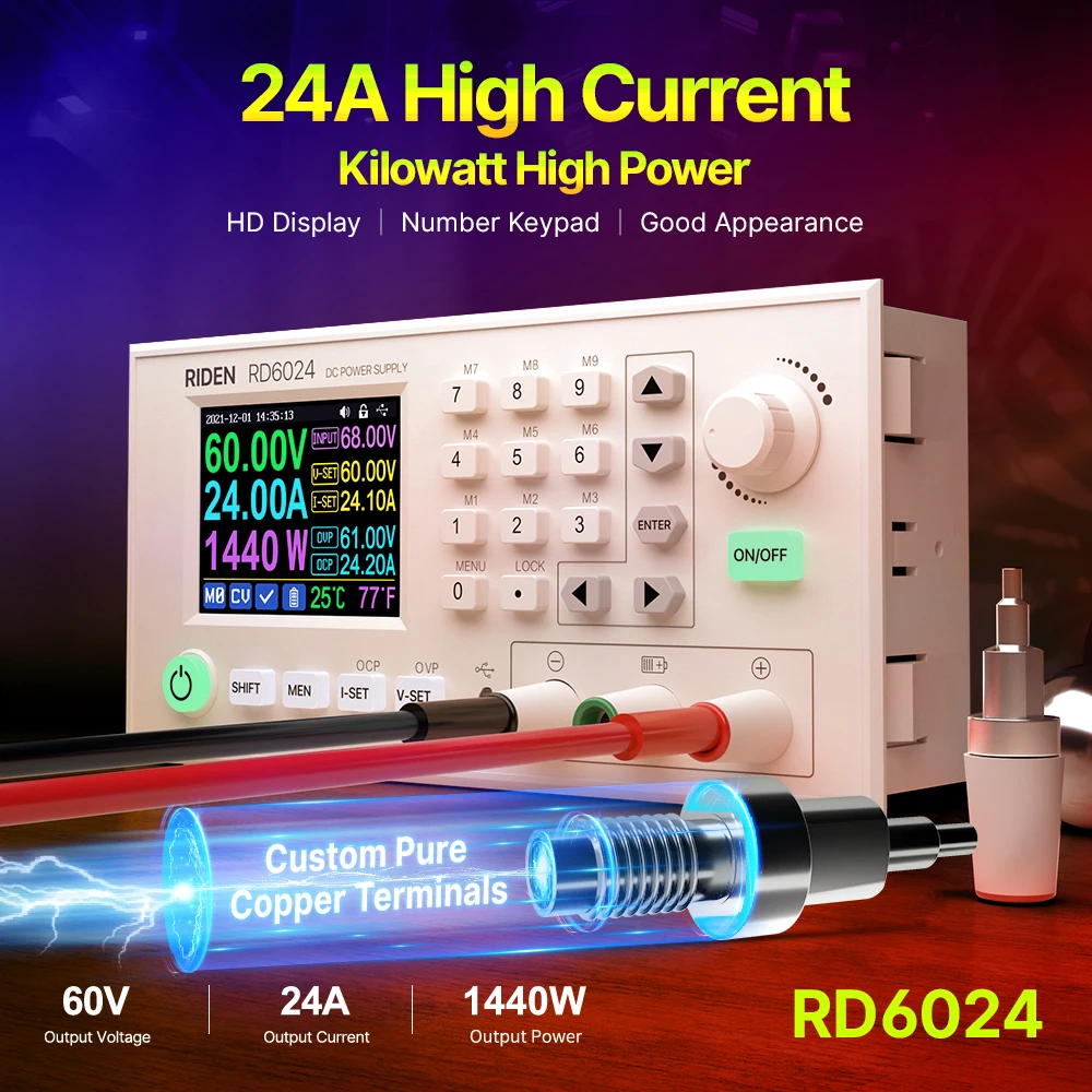 

RD RD6024 RD6024W Professional USB WiFi Power Supply Buck Converter 60V 24A DC Adjustable Voltage Bench & 1500W AC DC PSU