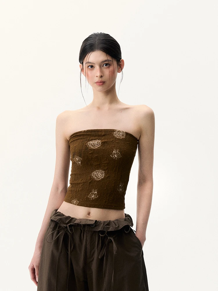 BULENG Summer New Sle Hot Girl Embroidered Svel Tube Top Women's Vest Faionable Commute ort Length  Color