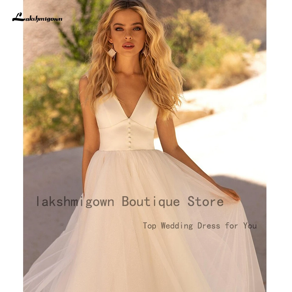 casual wedding dresses Lakshmigown Simple Women A Line Boho Wedding Dresses 2022 Vestito da Sposa V neck Elegant Bridal Beach Wedding Gowns Open Back dresses for wedding