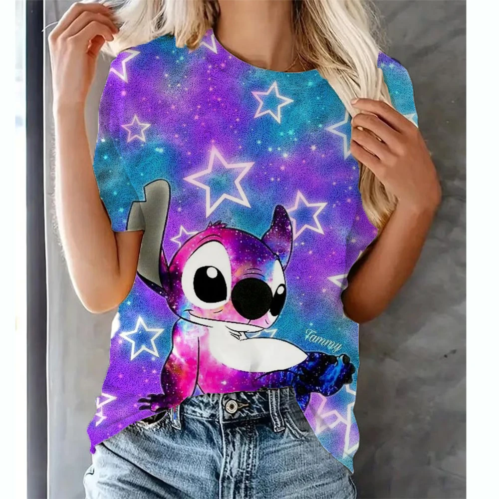 thumbnail image 1 of Camiseta de dibujos animados divertidos de Disney Stitch Camiseta de mujer con estampado de Lilo Stitch Camiseta estilo hip hop Ropa de mujer, 1 of 5