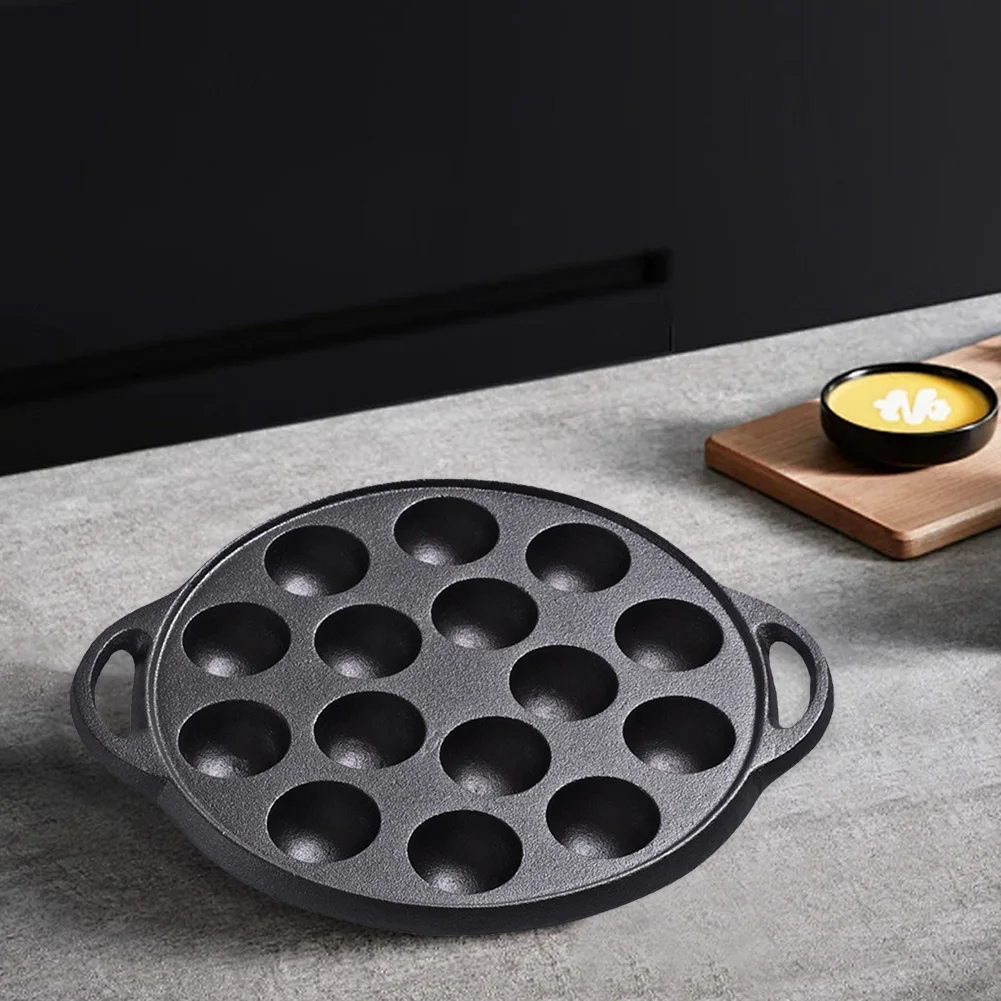 Cast Iron Grilling Pan Cooking Plate 15 Compartment Holes Nonstick Cooking Grill Baking Pan  for Octopuses Balls Pancake