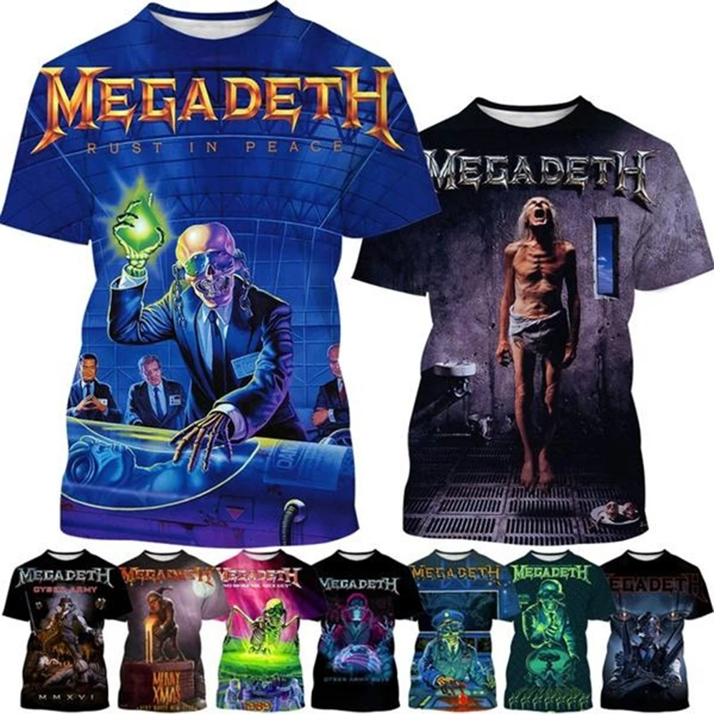 Megadeth 3D-Druck Sport Schnelltrocknendes, atmungsaktives Herren-T-Shirt Casual Rock Band Street Punk Fun Hip-Hop Kurzarm Boy Top Kleidung