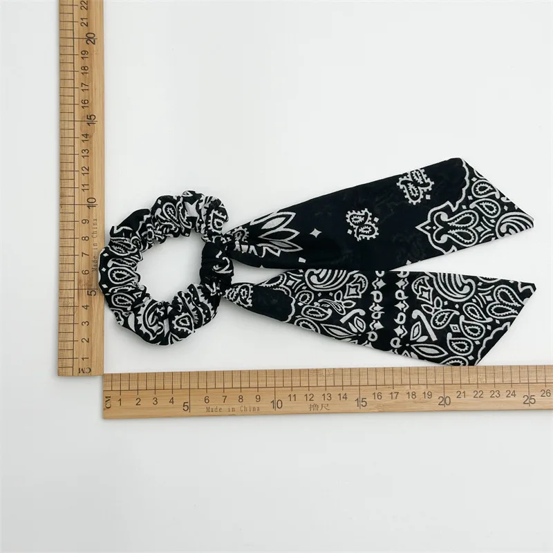 Mode Druck Stoff Lange Band Scrunchies Band Frauen Mädchen Pferdeschwanz Schal Elastische Haarband Krawatte Boho Haar Zubehör Stirnband – Detail 5