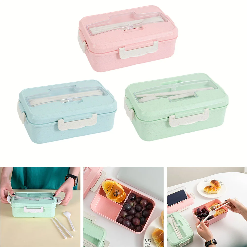

Ланч-бокс Bento, коробка с 3 отделениями для еды, Розовый Синий Зеленый цвет, для детей и взрослых, для студентов