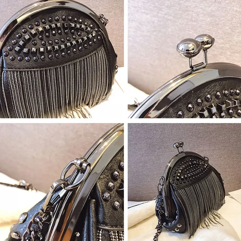 Fashion Leather Handbags Chain Shoulder Bags Woman Pack Rivet Tassel Diagonal Bag For Women