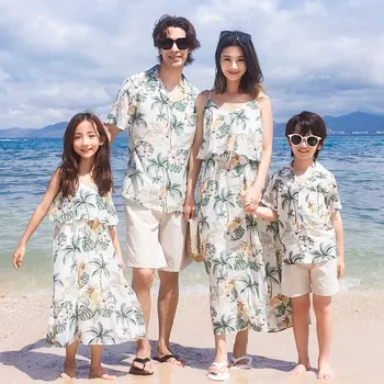 해변 가족 매칭 의상, 휴가 2023 엄마와 딸 여름 드레스, 휴양지 커플 룩, 아빠와 아들 바다 휴가 의류 세트