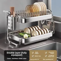 Égouttoir à vaisselle en acier inoxydable, organisateur d'évier de cuisine Compact et robuste avec plateau de Drainage, support de séchage pour assiettes, tasses et couverts 4