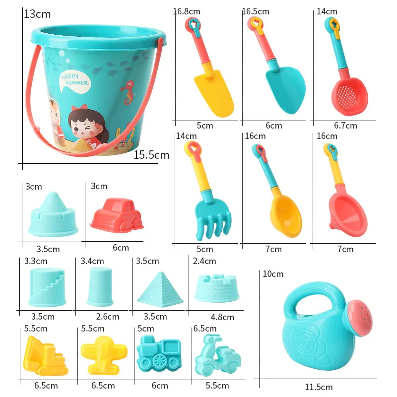18pcs Summer Children's Beach Toy Set Tools for Parent Child Outdoor Beach Sand Play Water Bucket Shovel Tools 3
