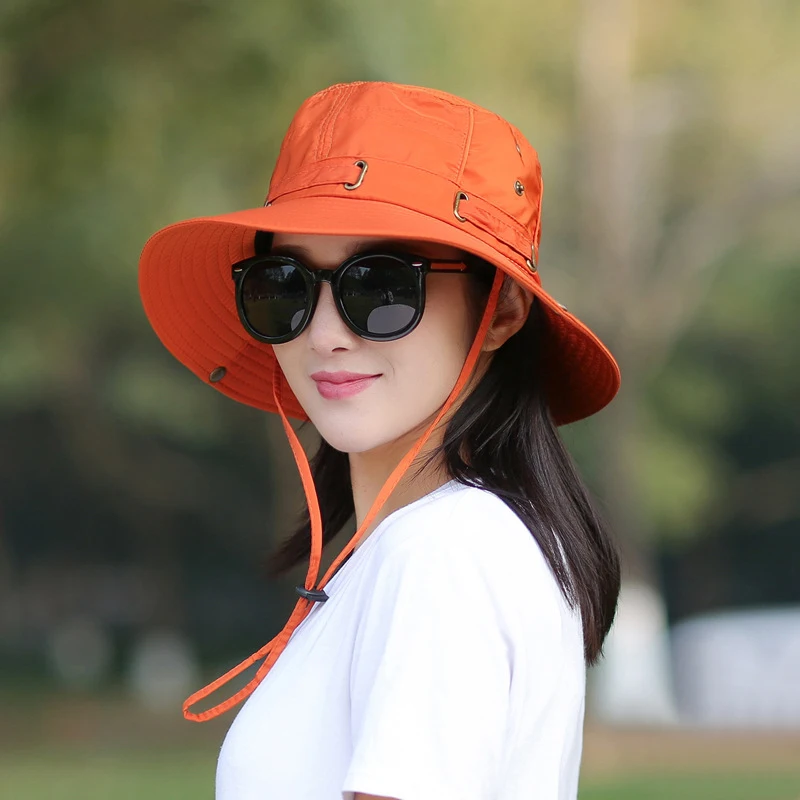 RICYGVM 여성용 빅 브림 어부 모자, 야외 등산, UV 차단, 선바이저, 유니섹스 패션, 단색 대야 캡