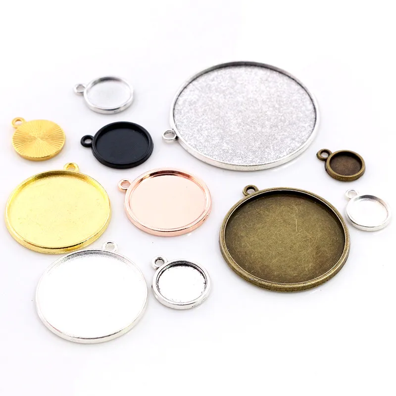 Round Bronze, Gold, or Silver Plated Cabochon Base Pendant - Simple Style, Single Hanging Design (Inner Size: 8-40mm)