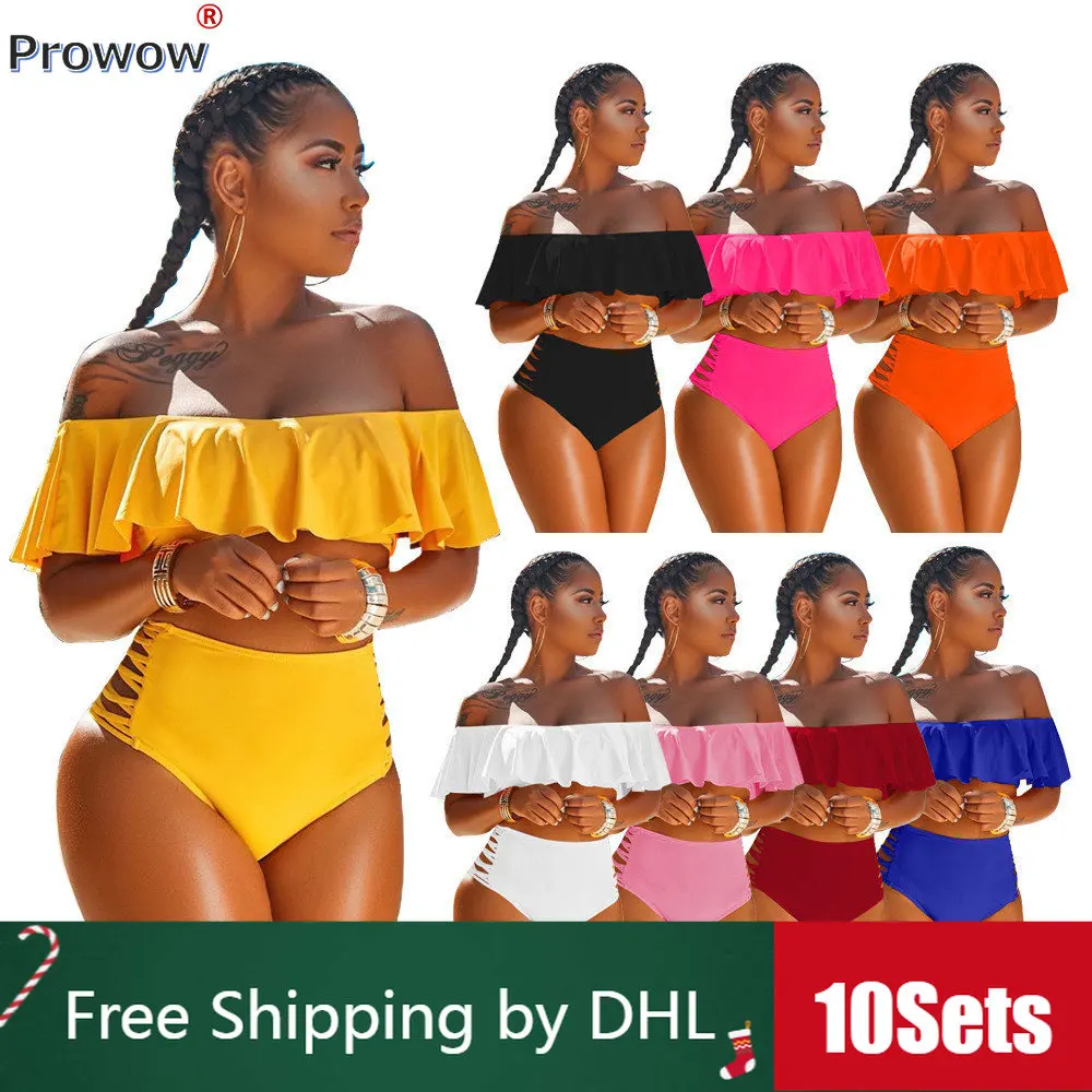 

10 Sets Bulk Swimsuit Women Cute Ruffles Tube Top Hollow Out Shorts Bikini Set Beach Bathing Suits Solid Swimwear Wholesale 9557