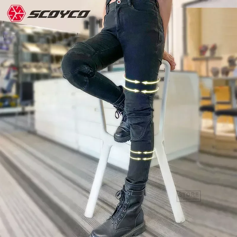 

Scoyco Women Motorcycle Pants Black Biker Jeans All Season Elastic Riding CE Certified Street Moto Leggings S-XXL,P075W