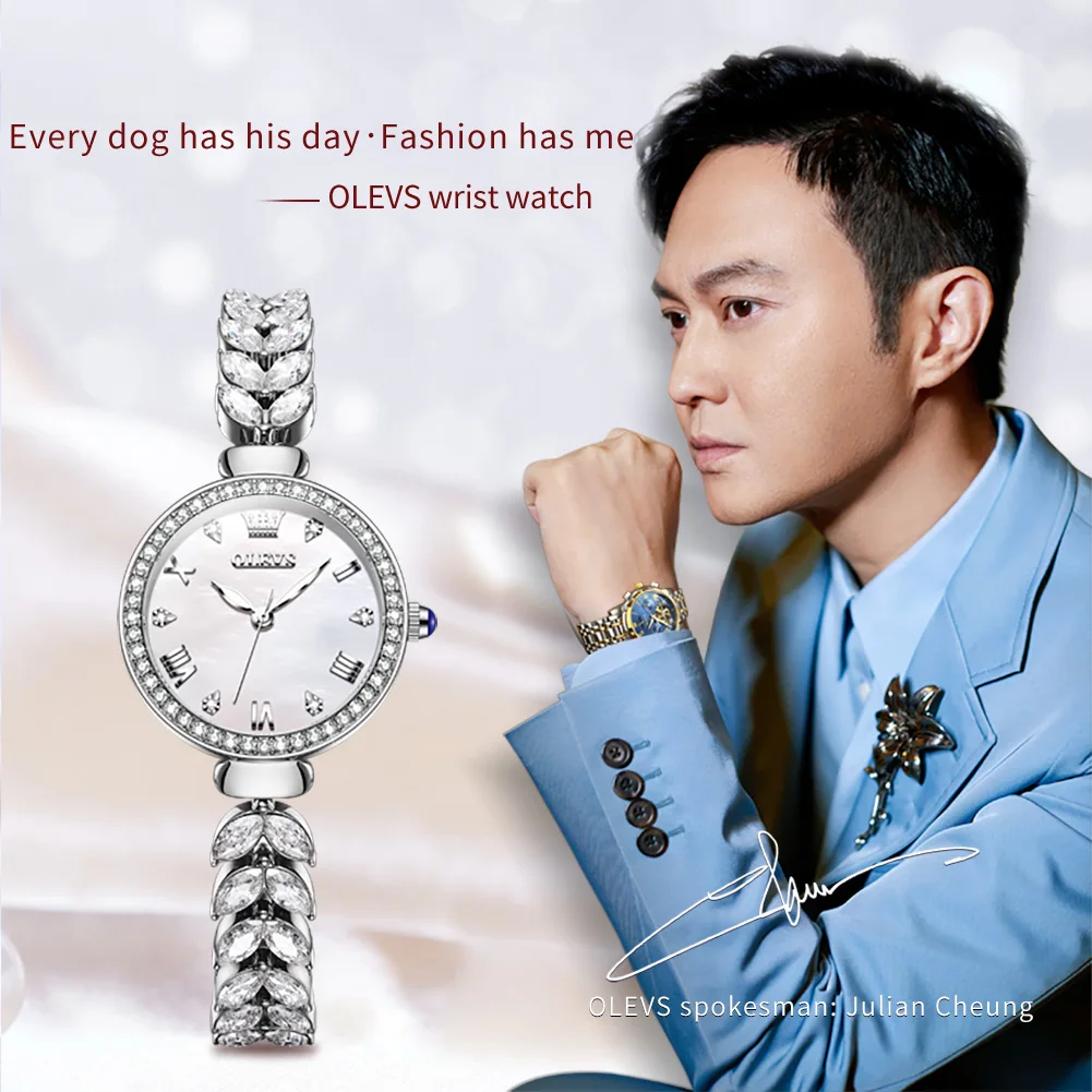 OLEVS 9971 Women's Watches Elegant Fashion Original Wristwatch Waterproof  Fish Bone Strap Luminous Hand Diamond Bezel Reloj 2