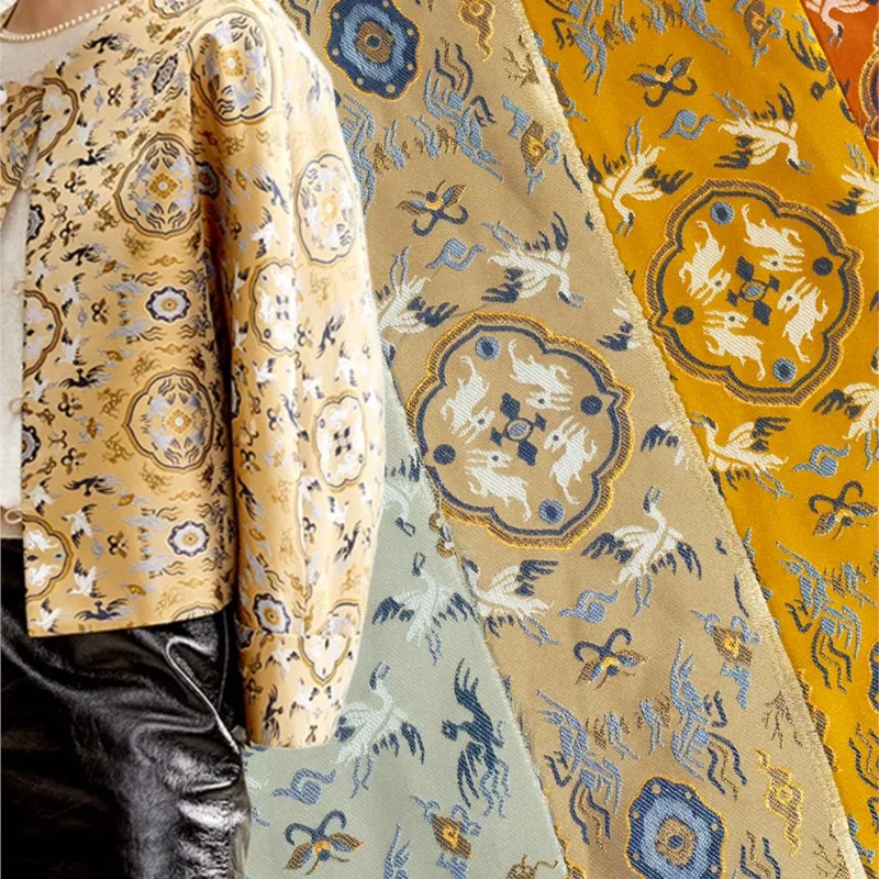 

Jacquard Weave Tapestry Satin Fabric Silk Helu Tongchun Smooth Texture Pendant Song Dynasty Brocade Cheongsam Hanfu