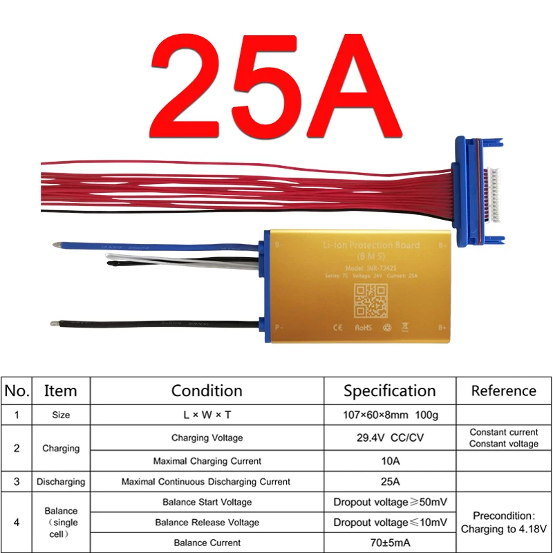 3.7V 7S/10S/13S 24V/36V/48V 15A 25A 35A 리튬 이온 배터리 BMS PCM PCB, 균형 온도 보호 및 온/오프 스위치 포함