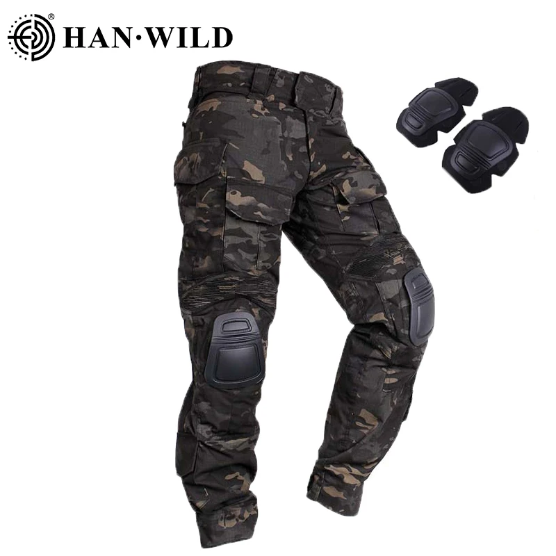 HAN WILD G3 Hiking Pants Combat Pants with Knee Pads Airsoft Tactical Trousers Camouflage Cotton Hiking Softair Camping Climb Pants