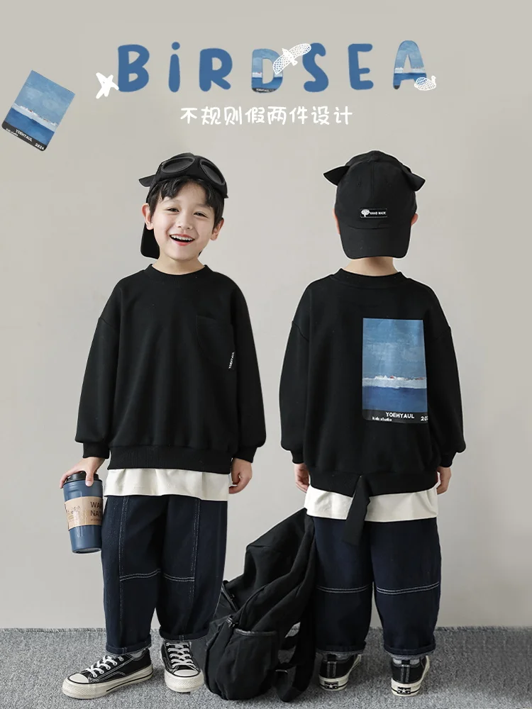 

Осенний детский красивый свитшот с буквенным принтом Новый Повседневный Топ для мальчиков