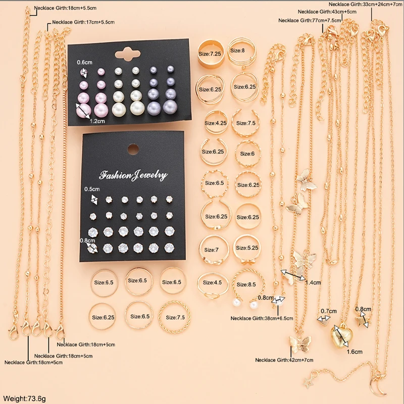 81 Pcs/Set Fashion Metal Wide Face Earrings Necklace Ring Bracelet Jewelry Set For Women Daily Wear New 2024 Festival Gifts