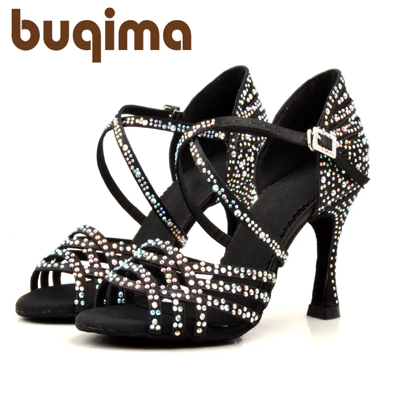 Women Latin Dance Shoes Rhinestones Soft Bottom Salsa Shoes For Dancing Ladies Sandals Women's Wedding Hight Heels 7.5CM