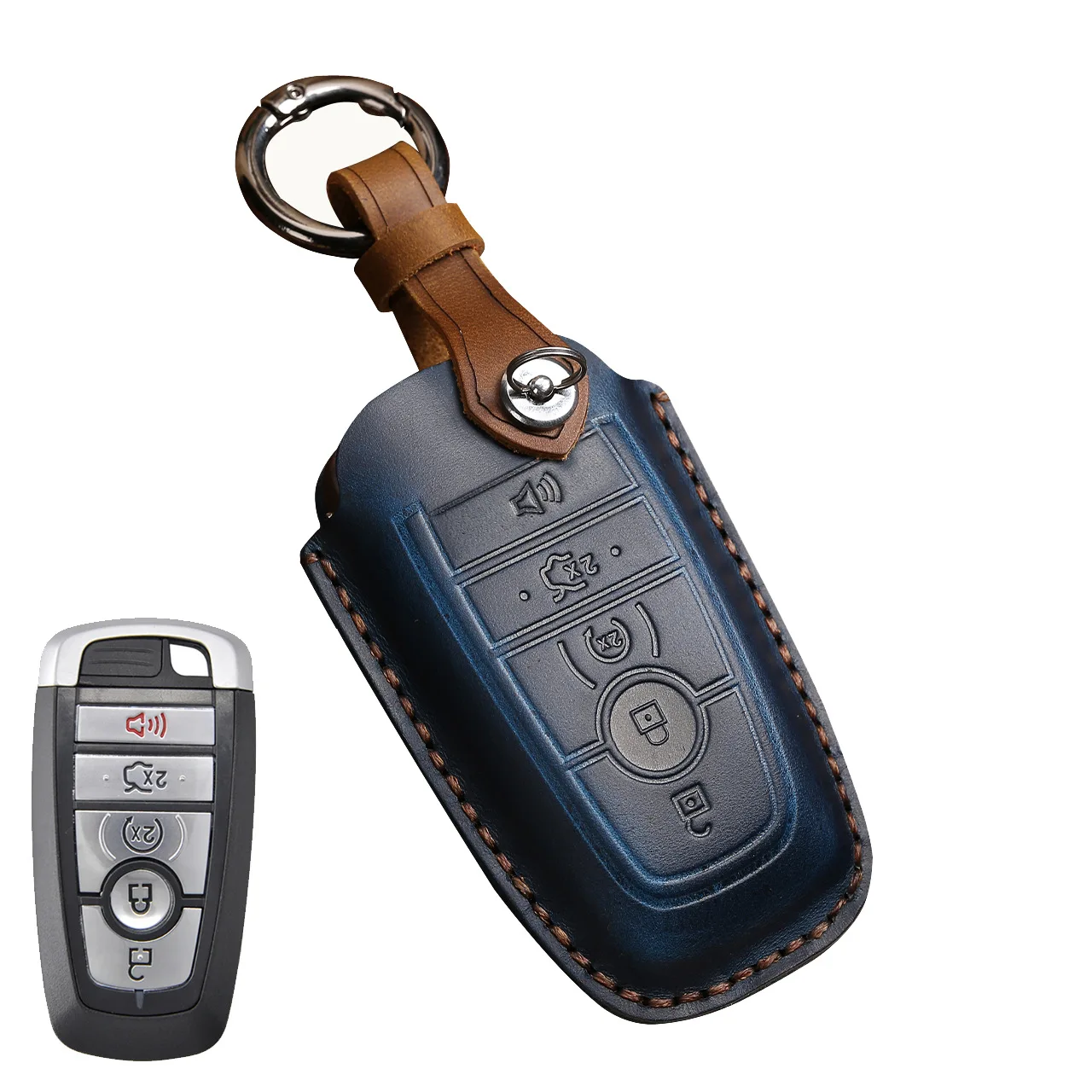 

Car Genuine Leather Key Case Holder Chain For Ford Mondeo Fusion F150 Mustang Explorer Edge Ecosport F-150 Lincoln MKC MKZ MKX
