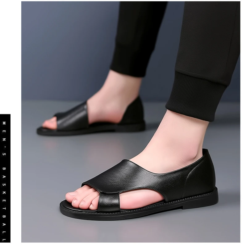 Summer New Large Size Beach Men's Shoes Leather Shoes Men's Leather Shoes Men's Casual Men's Sandals Non-slip Outerwear Shoes