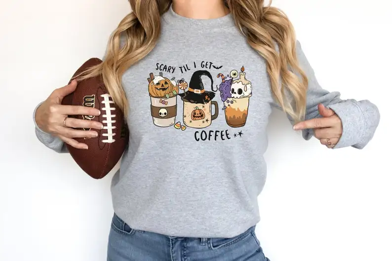 Three cups Halloween Shirt, Autumn Sweatshirts, Fall Shirts, Pumpkin Halloween Halloween Love shirts O Neck cotton Drop Shipping sweatshirts love fall y all pumpkin leopard sweatshirt in multicolor size l m s xl