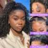 Perruque Bob Courte 14 Pouces en Cheveux Humains, Perruque Frontale Complète 13x4 en Dentelle HD, Densité 220%, Pré-Pluckée, Cheveux Remy Bouclés Noir Naturel pour Femmes Noires
