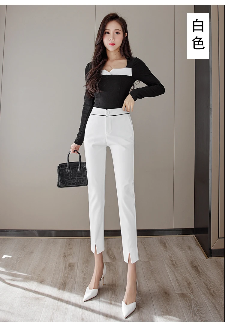 capris 2022 Fashion Korean Style Office Lady Formal Suit Pants Simple Chic Split Mid-Waist Slim Straight Pants Trousers With Pockets dress pants