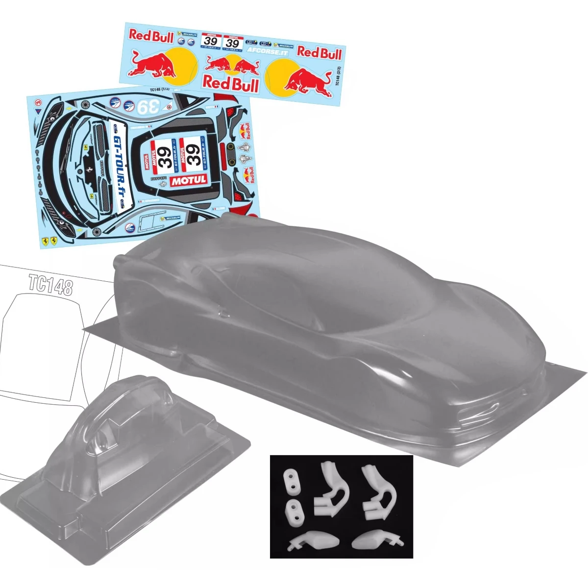 TC148 1/10 フェラーリ 458 クリア未塗装ポリカーボネートボディシェル