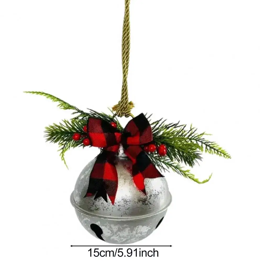15cm Christmas Bells Ornament With Pine Needles Red Berries And Plaid Bow For DIY Holiday Door Window Tree Wreath Garland Decor