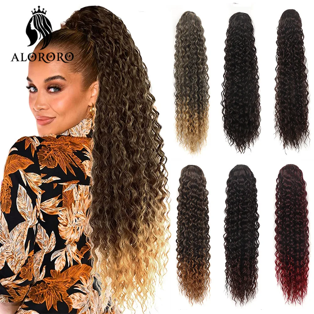 ALORORO Long Wavy Curly Ponytail Synthetic Drawstring Ponytail Hairpiece Wrap on Clip Hair Extensions Pony Tail Braid Fake Hair