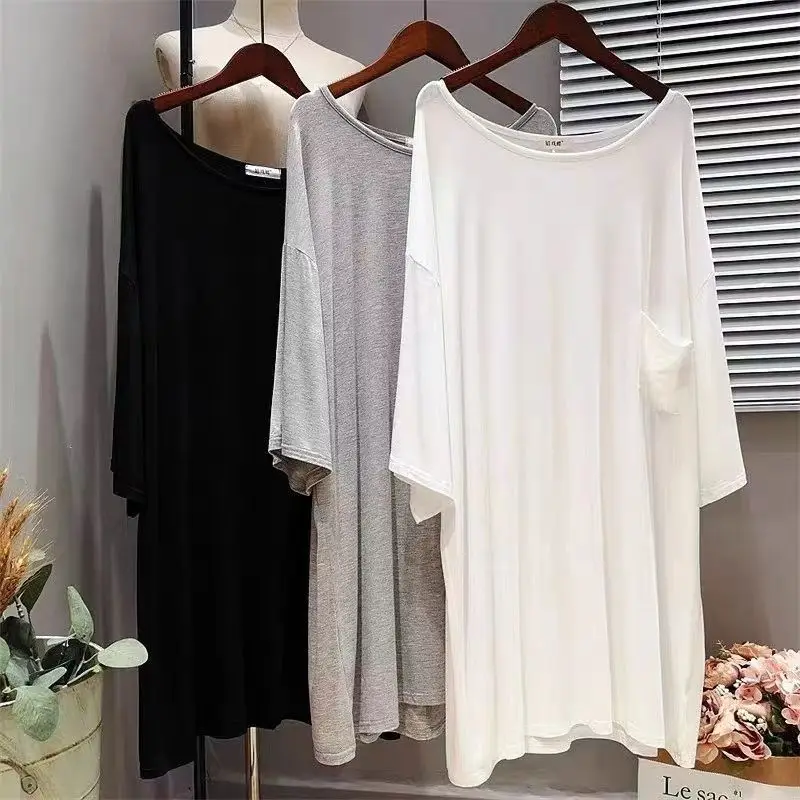 715029-b914a1.jpg 150KG Plus Size Loose Long Skirt Pajamas Women Short-sleeved Home Dress Ladies Thin Casual Nightdress Enlarged Sleep Shirts - Image 1