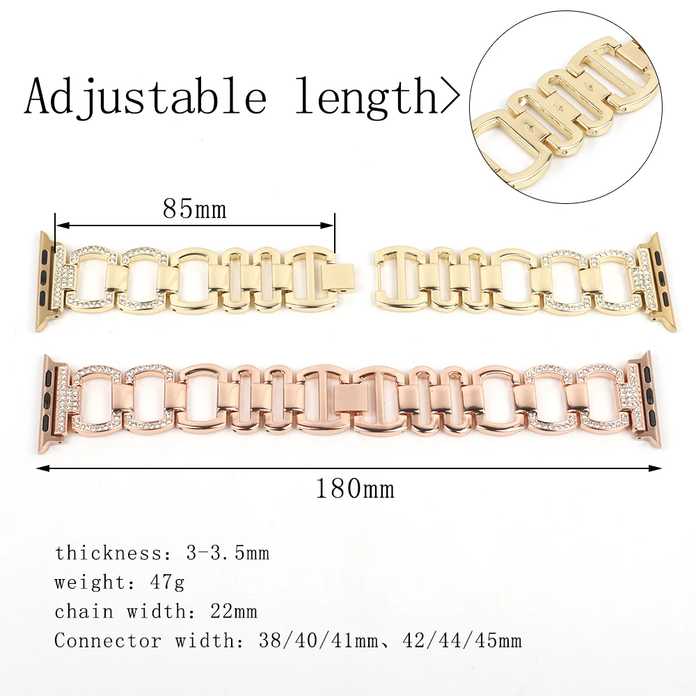 Luxury Metal Strap For Watch Diamond Chain Strap Women Bracelet for Watch 38mm 42mm 44mm 40mm Belt