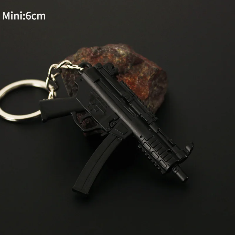 Mini PUBG Gun Keychain 9cm Metal MP5 Weapon Model Alloy AK47 AWM M24 Light Key Chain Bookbag Car Pendant Gifts Toy for Kids 3