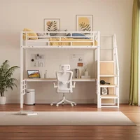 Full Size Loft Bed, Desk & Storage Stairs, Versatile High Loft Bed, No Box Spring Needed, Metal Loft Bed Frame Kids Bed 2
