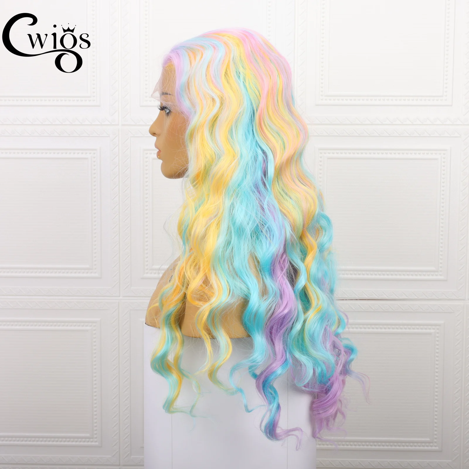 Rainbow Multi-color Wig Look Like Human Hair 13*3 Transparent Pre-Plucked Hairline Futura Synthetic Lace Front Wigs