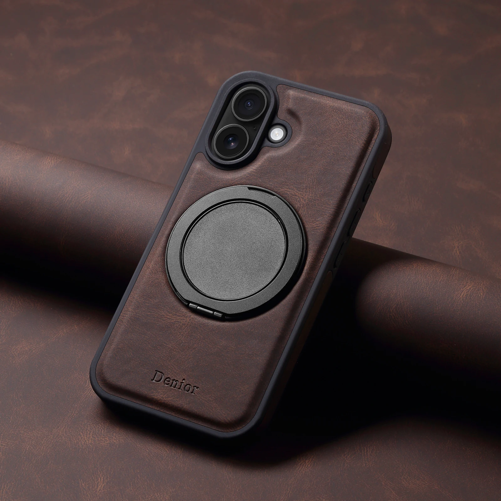 360° Rotating Stand Faux Leather Ring Buckle Mobile Phone Case