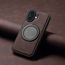 360° Rotating Stand Faux Leather Ring Buckle Mobile Phone Case - iPhone 15 Plus (Brown)